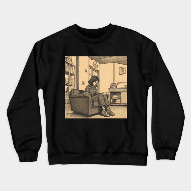 Lonely woman reading book in room Crewneck Sweatshirt by KOTYA